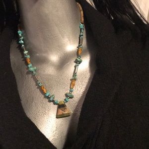 real turquoise,silver,wood&glass beads stone pyri